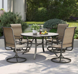 PHI VILLA Patio Dining Set for 4, Round Table & Swivel Mesh Chairs, Brown