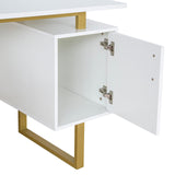 Storage Drawers and Cabinet 51.25” W-Modern Office Large Floating Desktop Surface Desk, 23.6" D x 51.2" W x 29.8" H, White/Gold Techni Mobili