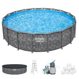 Bestway APX 365 18' x 52" Above Ground Pool, Round Metal Frame Outdoor Swimming Pool Set with Sand Filter Pump, Ladder, and Cover, Dark Marble