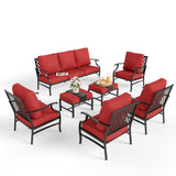 MIXPATIO 7-Piece Patio Conversation Set, 2 Ottomans, E-Coated Frame, Red
