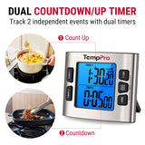 TempPro TM02 24H Digital Timer with Dual Kitchen Timers for Cooking, Magnetic Timer Clock with Adjustable Alarm Volume & LCD Backlit Display, Classroom Timer for Kids & Teachers (Previously ThermoPro)