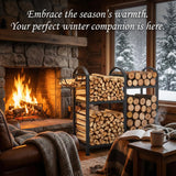 ZEXVIDA Firewood Rack Indoor With Hooks, 31inch Firewood Rack, 2-Tier log holders for firewood outdoor, Fireplace Wood holder Indoor, Adjustable Small Fire Wood Storage