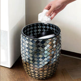 Escenzy Black and Gold Bathroom Trash Can Mosaic Glass 5L | Decorative Small Garbage Can | 7" x 10" | Luxury Waste Basket for Bathroom, Office, Bedroom & Kitchen | Shiny Decorative Bathroom Accessory
