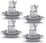 Wealers Unique Complete Messware Kit Polished Stainless Steel Dishes Set (4 Person Set) (Orange) Wealers