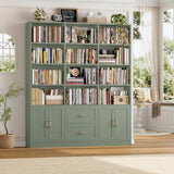 HOSTACK 71" Tall Triple Wide Bookshelf with Storage Drawers & Doors, Green