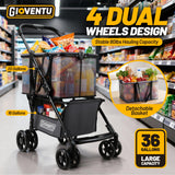 𝟐𝟎𝟐𝟔 𝐔𝐩𝐠𝐫𝐚𝐝𝐞𝐝 Folding Shopping Cart with Wheels, 80lbs Multi Use Grocery Carts with 360° Wheels & Removable Tote Bag, Multifunctional Portable Personal Shopping Carts for Groceries, Black