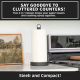 Stainless Steel Paper Towel Holder with Spray Pump – One-Handed Tear, Smart Traction System, 5 oz Sprayer Bottle, Heavy Duty Suction Cups, Weighted Base, Kitchen Towel Dispenser for Countertop Use