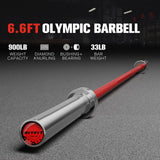 RitFit Elite 6.6ft Olympic Barbell, Robust 33lb Barbell for Weightlifting and Powerlifting, Superior Olympic Bar with Exceptional 900lbs Load Capacity, Weight Bar for 2” Standard Plates Sliver/Red