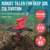 Cordless Tiller Cultivator Compatible with Milwaukee 18V Battery (Tool Only), 310RPM Electric Rototiller Garden Tools with 40 Steel Tines, 9.1In Tilling Width & 6.3In Depth, Folding Design