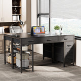 Huuger Computer Desk with 6 Drawers, Office Desk with Shelves, Reversible Gaming Desk, Corner Desk with Storage, Work for Home Office, Study, Living Room, 47inch, Black