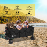 Sekey 48''L Collapsible Foldable Extended Wagon with 440lbs Weight Capacity, Heavy Duty 300L Folding Utility Garden Cart. Black