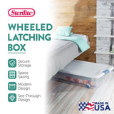 Sterilite 4-Pack 56 Quart Wheeled Latching Box, Underbed Clear Plastic Storage Organizer - Under Bed Rolling Container Bin with Lid and Wheels for Home or Dorm Bedrooms and Closets