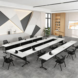 JFazzruit Folding Conference Room Table with Wheels,Modular Conference Tables Seminar Table with Grommet,Stability Enhancement,Fold Up Rolling Conference Table for Office (6, White, 55.2IN/140CM)