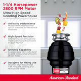 American Standard 10-US-AS-12 Garbage Disposal Anti-Jam Stainless Steel Food Waste Grinding System, Heavy Duty, 1.25 HP, Black