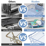 Ricobes Dish Drying Rack - Space Saving Dish Rack - Dish Racks for Kitchen Counter with Drainboard, Blue