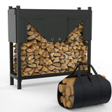 WALMANN Heavy-Duty Firewood Rack with Waterproof Cover & Firewood Carry Bag, 4ft Outdoor Indoor Wood Log Holder for Fireplace, Patio & Porch, Sturdy Steel Fire Wood Storage Stand