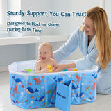 MORAIS Baby Bathtub Collapsible & Portable, Foldable Toddler Bath Tub with Dual Drain Plug and Padded Bottom, Travel & Shower Ready, Easy to Clean, Space-Saving Tub, 12 Months+