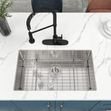 Kitchen Sink 30x18 Inch Undermount Sink Stainless Steel 16 Gauge Single Bowl Kitchen Sinks Set (5 Item Bundle: Sink, Bottom Grid, Drain Assembly, Drain Cap, Towel)
