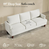 Busaurus 3 Seater Sofa Couch with Deep Seats, 89" Mid Century Modern Upholstered Sofa with Armrests, Comfy Couches for Living Room, Bedroom, Apartment and Office (Linen Beige)