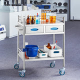 VEVOR Lab Serving Cart Utility Cart Stainless Steel Medical Cart with Two Drawers for lab Equipment Use Grade I Stainless Steel Utility Services (2 Shelves/ 2 Drawer)