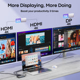 Laptop Docking Station 3 Monitors for HP, 8-in-1 USB C Dock with 2 HDMI, DP