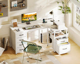 Coleshome L Shaped Computer Desk with 6 Drawers & Power Outlet, 55 Inch Corner Desk