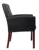 Box Arm Faux Leather Guest Chair, Black/Mahogany Boss Office Products