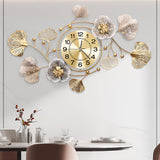 JXQXYN Clocks for Living Room, Large Wall Clock, 3D Silent Wall Clock, Retro Metal Ginkgo Leaf Design, for Bedroom Kitchen Decorative Wall Clocks（32''x18'' ）