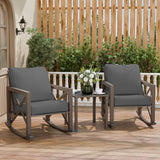 Outdoor Rocking Bistro Set, Patio Chairs Set of 2 with Coffee Table, Gray