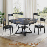 Itaar Round Extendable Dining Table Set for 4-6 People, 5-Piece Kitchen Table Set with 4 Cushion Chairs