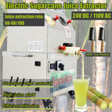 HQHAOTWU Sugarcane Juicer Electric Sugarcane Press Vertical Sugar Cane Juice squeezer 3 Stainless Steel Rollers Sugar Cane Juice Press Extractor with 2 Knives 24V DC or 110V for Home/Commercial Use