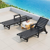 Garvee Lounge Chair Outdoor Set of 2 with Wheels & 5-Position Adjustable Backrest, Oversized Chaise Lounge with 2 Move Handle, HDPE Lounge Chair w/Detachable Cup Holder, for Patio, Pool,Black