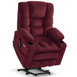 MCombo Triple Motor Lay Flat Power Lift Recliner Chair for Tall Elderly, Infinite Position, Massage, Dual Heating, Adjustable Headrest, Fabric 7634 (Burgundy, Large)