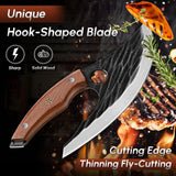 Huusk Japan Ulu Knife with Sheath - Christmas Gift for Men and Women - Hand Forged Caveman Ultimo Knife with Full Tang Wooden Handle - BBQ Knives for Vegetables, Fruit, Pizza - Gifts for Mom