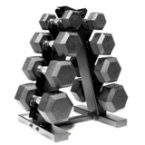 CAP 100 LB Rubber Coated Hex Dumbbell Hand Weight Set with Vertical Storage Rack | Black