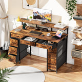 47 inch Computer Desk with 8 Storage Drawers, Gaming Desk with LED Lights & USB Power Outlets