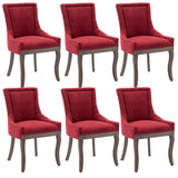 MOOLSUN Fabric Dining Chairs Set of 6, High Back Side Chairs, Modern Padded High-End Tufted Upholstered Chairs with Button-Tufted Back & Rear Pull Tabs, Solid Wood Legs Burgundy(Wood Legs)