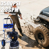MUTAOMAY 3500PSI Gas Pressure Washer, 2.3GPM Gas Powered High Pressure Washer with 209CC Engine, 4 Adjustable Nozzles, 25 ft High Pressure Hose for Cleaning Walls, Terraces, Vehicles, Garden (Blue)