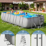 SunSwell 18' x 9' x 47" Rectangular Above Ground Pool Set with Removable Ladder and Filter Pump, Large Swimming Pool for Backyard, Gray