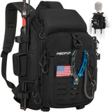 Piscifun Fishing Tackle Backpack with Rod & Gear Holder, Lightweight Outdoor Water-Resistant Fishing Shoulder Storage Bag with Protective Rain Cover, Black