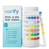 Varify 7 in 1 Pool and Spa Test Strips- Easy to Use Water Testing Kit for Pool, Spa, Hot Tub & More - Tester Strip for Water Hardness, Chlorine, Bromine, pH, Alkalinity and Cyanuric Acid (100 Strips)