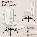 Furmax Big and Tall Office Chair, Criss Cross Legged Chair Wide Seat, Ergonomic Executive Desk Chair with Footrest, Teddy Fleece High Back Vanity Chair for Home Office, White