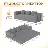 89" Cloud Boneless Convertible Sofa Bed, 5-in-1 Foldable Compressed High-Density Sponge Sofa, Corduroy Fabric 3 Seater Sleeper Couch Futon Daybed for Living Room Bedroom (Gray)