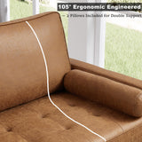 HIFIT 57" Loveseat Sofa Couch, Mid Century Modern Faux Leather Couch, Brown