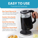 Double Wall Cool Touch Electric Tea Kettle, Glass Exterior, Real Time Temperature, Digital Touch-Screen | Black Elite Gourmet