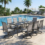 MFSTUDIO 9 Pcs Outdoor Dining Set, 82'' Metal Table & Swivel Mesh Chairs