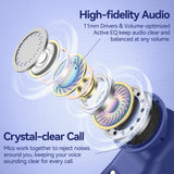 Active Noise Cancelling Ear Buds Wireless Bluetooth Headphones 80H Playtime Display Charging Case 50dB ANC Over Ear Hooks Earbuds with Hi-Res Sound & Clear Calls for Sports Running Gym Workout Blue