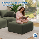 40" Oversized Square Corduroy Ottoman, Large Ottoman Pouf Footstool, Green