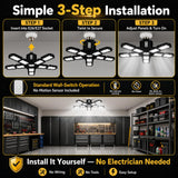 Nexa-Elite LED Garage Lights 2 Pack, 14000LM Garage Lighting, 10+1 Adjustable Panels, 90W High-Efficiency 6500K Deformable LED Garage Ceiling Lights, E26/E27 Screw-in for Basement, Workshop, Warehouse
