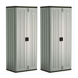 Suncast Tall Storage Cabinet Building with Shelves and Doors, Platinum (2 Pack)